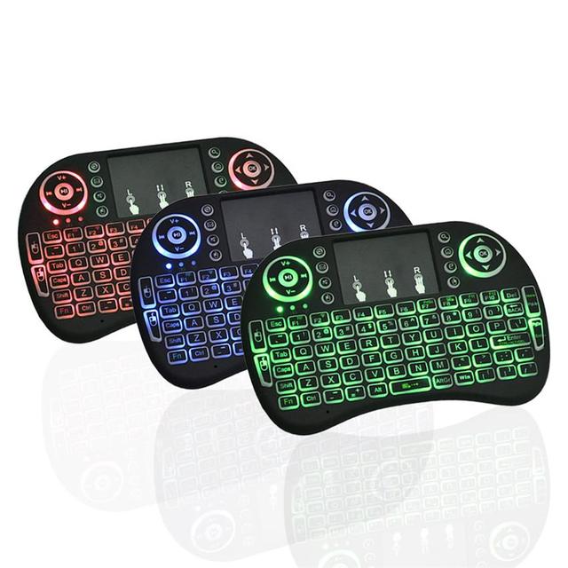Haoyu 2.4G I8 Mini Wireless Keyboard Air Mouse Backlit Remote Control for Android TV Box with English Russian Spanish French