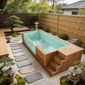 Piscine en béton contemporaine avec bordure à débordement et éclairage nocturne - Product Image 6