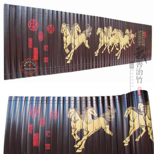 Bamboo Carving Eight Horses Painting Scroll Hand Made Embossing Printing Eco Friendly Bamboo Frame Art Decor - Product Image 2