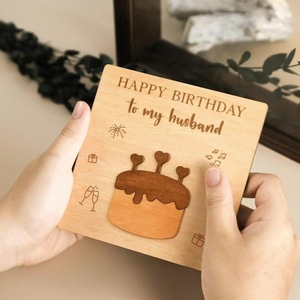 Décorations de fête d'anniversaire en bois, cartes de vœux en bois, enveloppes en bois, copeaux en bois « joyeux anniversaire », créations artisanales en carton massif - Product Image 1