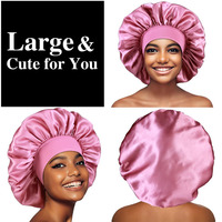 Gorro de satén elástico personalizado de banda ancha para mujer y hombre, gorro de seda grande para dormir, para cabello rizado, belleza capilar