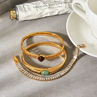 Bracelet pour femme en acier inoxydable plaqué or 18 carats, minimaliste et tendance, avec turquoise et œil de tigre, idéal pour les soirées