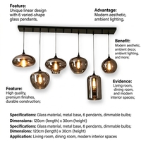 Lustre LED moderne et minimaliste Lampe à suspension d'art en verre rond fumé Lustres décoratifs de cuisine d'intérieur simples et créatifs
