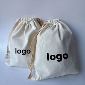 Low MOQ Handmade Cotton <b>Drawstring</b> Bag Custom Logo Printing Dust Proof Cotton <b>Pouch</b> - Product Image 1