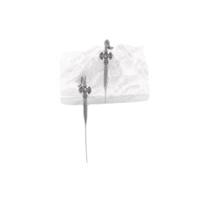 Pendientes de Acero Inoxidable 316L con Diseño de Espada y Daga, Ilusión de Perforación, Tono Plateado, Aguja Larga, Estilo Gótico Urbano para Hombre - Product Image 5