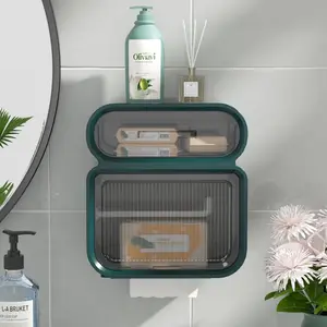 Kotak Penyimpanan Kertas Toilet Plastik Terpasang Di Dinding, Wadah Tisu Dapur Kamar Mandi Berperekat
