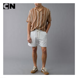 BSCI Certification Sweater Manufacturer Custom logo Men Cotton Short Sleeve Summer Striped <b>Cardigan</b> Sweater Button <b>Crochet</b> Shirt - Product Image 4