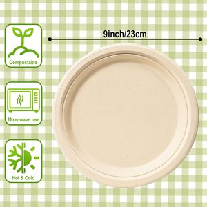 Custom 9 Inch Biodegradable Round Natural Plate Zero Waste Disposable Bagasse Dinner Plate Sugarcane Tableware - Product Image 2