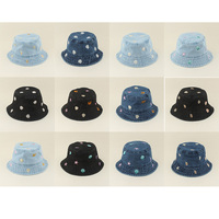 Cappello da sole estivo traspirante in denim lavato per bambini Landfond con ricamo marino a forma di stella marina, conchiglia e granchio