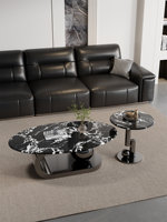 Table basse ovale moderne minimaliste haut de gamme en pierre super-cristalline marron vénitien, style italien, design maître