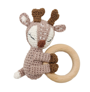 ของเล่นเขย่ามือเด็กทำมือรูปสัตว์น่ารัก ทำจากไม้และโครเชต์ รูปสุนัขจิ้งจอกและกวาง เหมาะสำหรับเด็กแรกเกิดและทารก - Product Image 3