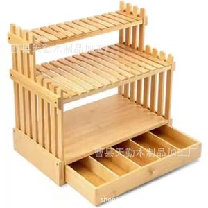 Estante de bambú para vajilla, especiero, organizador de platos de cocina, estante de almacenamiento de 3 niveles para encimera con cajones - Product Image 5
