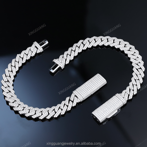 En stock Bijoux fins en argent sterling 925 avec diamants Moissanite VVS, chaîne cubaine entièrement sertie de 8 à 15 mm, bracelet cubain pour hommes et femmes - Product Image 6