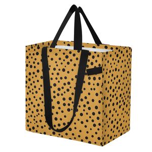 Custom Yellow Polka Dot <b>Canvas</b> <b>Tote</b> Bag Double Handle Large 32L Reusable Shopping Bag Wholesale - Product Image 2