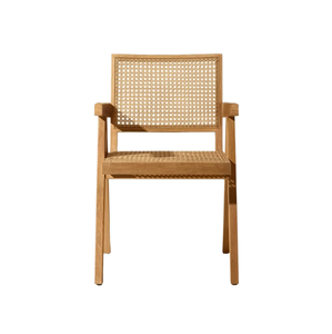 Silla de Comedor Moderna de Madera Maciza y Ratán, Silla con Brazos Estilo Wabi Sabi para Sala de Estar, Silla de Ratán con Respaldo para Descanso - Product Image 1
