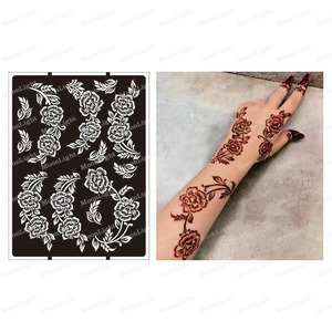 Stencil per Tatuaggi all'Henné Indiano a Forma di Rosa in Fiore, Riutilizzabile, per Decorazione Temporanea di Mani e Piedi - Product Image 4