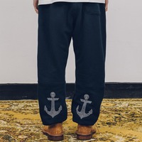 [OGARP] [Corée] Pantalon de survêtement en toile tissée imprimée 100% coton 280g à séchage rapide, taille mi-haute, coupe régulière, motif ancre marine, bleu marine, en stock