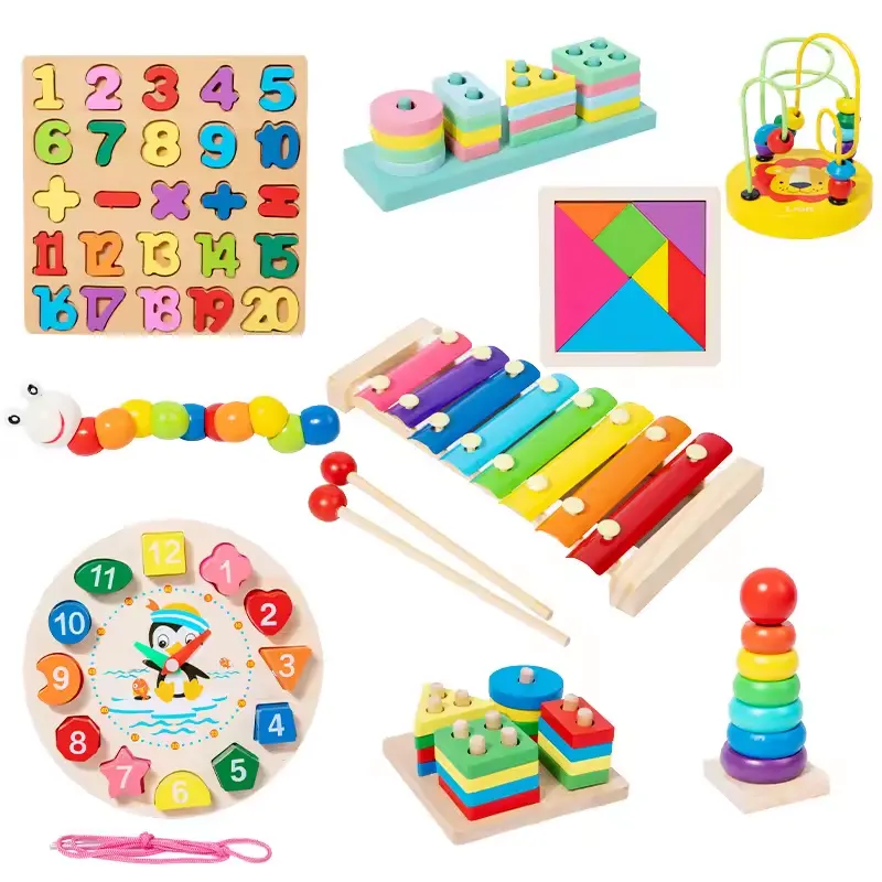 Montessori mainan anak, bahan permainan sensorik kayu alat bantu mengajar pendidikan pelatihan prasekolah bayi