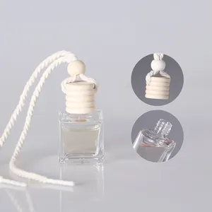 8Ml Kubus Vierkante Geur Ophanging Diffuser Luchtverfrisser Auto Parfumfles Met Touw Houten Deksel