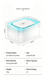 <span class=keywords><strong>Fontaine</strong></span> <span class=keywords><strong>à</strong></span> eau automatique pour chats et chiens de grande capacité <span class=keywords><strong>8L</strong></span>, silencieuse, avec port USB, vente en gros de fontaines <span class=keywords><strong>à</strong></span> eau pour animaux de compagnie - Product Image 2