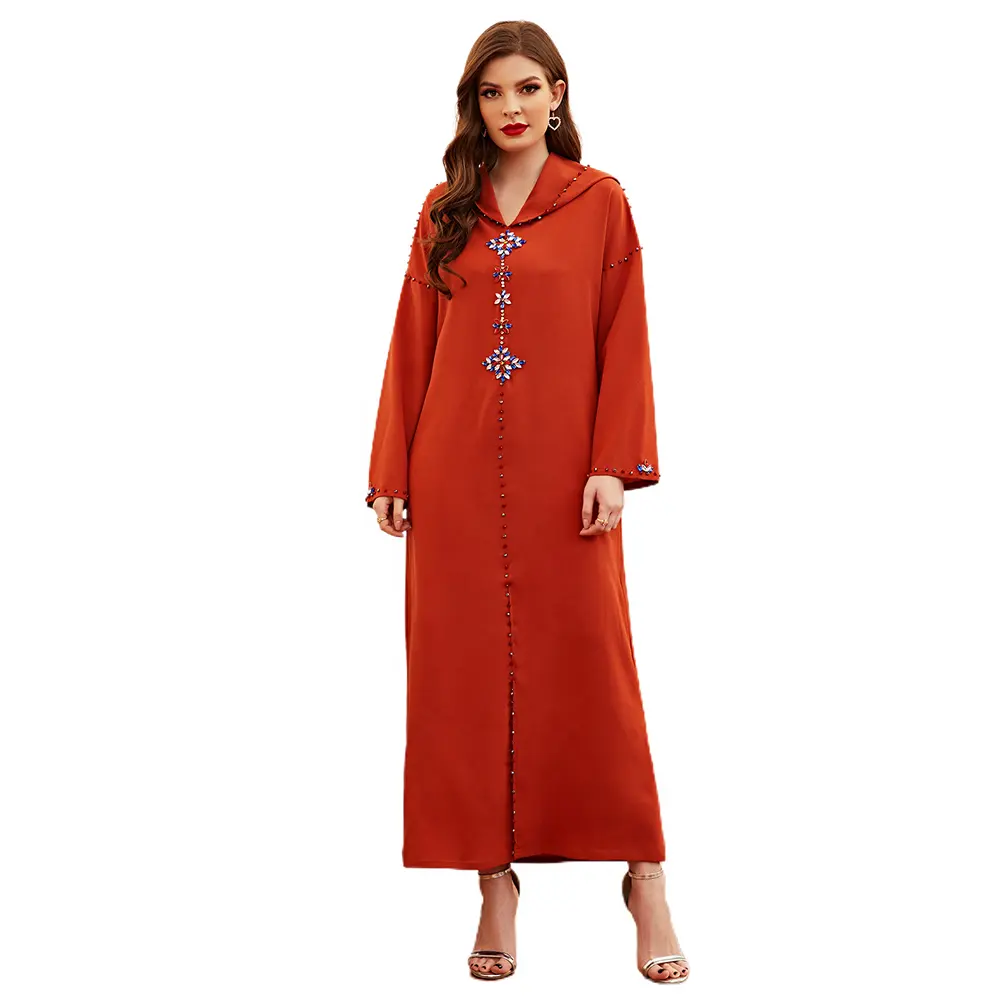Nouvelle robe à capuche pour femmes avec diamant cousu à la main, djellaba du moyen-orient, tissu caftan marocain, kaftan marocain, ethnique