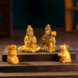 Statuette miniature dorée du dieu Ganesha en résine, figurine d'éléphant, ornements pour cadeau religieux, décoration de bureau ou de table - Product Image 4