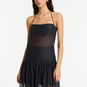 Été 2023 Elegant Loose Large Size Silk Satin Fabric for Clothing Halter Slip Black Maxi Dresses Ladies Sleeveless Long Dress - Product Image 4