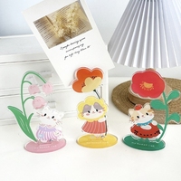 Support de bureau en acrylique avec motif de chat de dessin animé et fleurs, pince pour bloc-notes et photos, petit cadeau décoratif