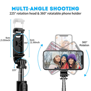 Perche à <span class=keywords><strong>Selfie</strong></span> <span class=keywords><strong>Q02</strong></span> 4 en 1, trépied rétractable, 103cm, avec télécommande sans fil BT, Rotation de 360 degrés, support de téléphone, extensible - Product Image 2