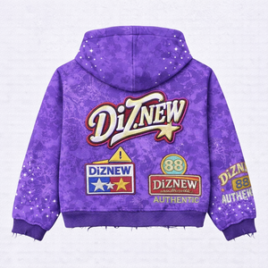 Felpa <span class=keywords><strong>con</strong></span> Cappuccio DiZNEW <span class=keywords><strong>con</strong></span> Strass, 500 Gsm, 100% Cotone, Oversize, Streetwear <span class=keywords><strong>di</strong></span> Alta Qualità, <span class=keywords><strong>con</strong></span> Zip, Personalizzabile - Product Image 2