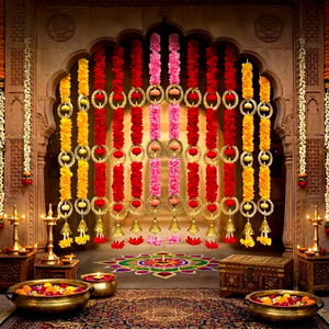Guirlande de fleurs artificielles de marguerites dorées pour décoration de mariage indien traditionnel, anniversaire, Diwali, toile de fond et cerceaux de couronne en tissu - Product Image 6