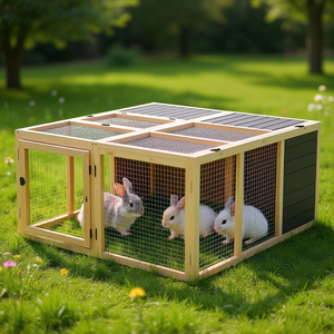 Cage à lapins en bois pliable et ouvrable pour 1 à 4 lapins, utilisation extérieure toutes saisons, style simple - Product Image 2