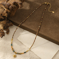 Collier à plusieurs rangs en acier inoxydable plaqué or 18 carats, nouveau design, perles, pendentif vintage en pierre naturelle soleil lune, bijoux