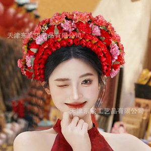 Serre-tête floral Dongchen Crafts, 30 cm de large, fleurs en soie, accessoire de photographie de mariage, style chinois traditionnel - Product Image 3