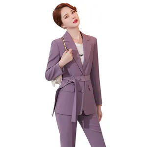 2023新着女性ファッション社交的な気質スーツ韓国版ホストフォーマルホワイトカラー作業服パープル
