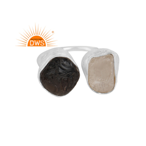 Rough Crystal and Smoky <b>Quartz</b> Gemstone <b>Ring</b> Handmade Jewelry Wholesale Indian Sterling Shiny Silver <b>Ring</b> - Product Image 1