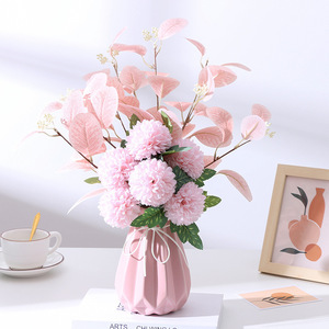 Bouquet de chrysanthèmes et de feuilles d'eucalyptus artificielles Ruilisi, fleurs en soie pour la décoration de la maison, accessoires de mariage, arrangement de vase - Product Image 2