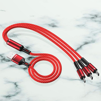 Cable de Carga Rápida USB 3 en 1 con Trenzado de Nailon, Precio de Fábrica, Duradero, para iPhone/Tipo-C/Android, Puerto de Carga para iPhone Lightning