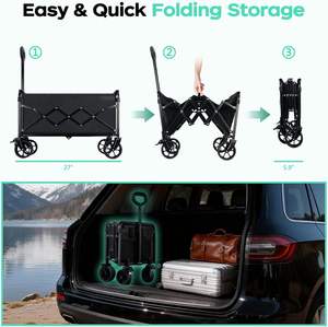 फोल्डेबल वैगन कार्ट पोर्टेबल ब्रेक लचीला स्टीयरिंग 600d ऑक्साइड कपड़े कार्बन स्टील ढहने योग्य वैगन खरीदारी के लिए - Product Image 3