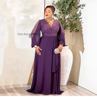 Robe de soirée élégante et amincissante pour femme grande taille, en mousseline de soie, avec patchwork de sequins, longue, à manches longues, col en V et taille haute