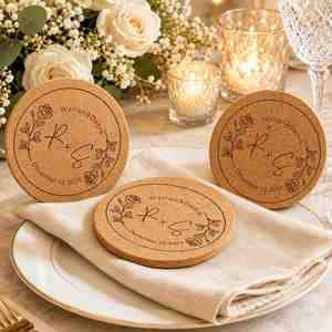 Faveurs de mariage en liège, sous-verres ronds rustiques gravés sur mesure pour la fête prénuptiale, la fête, ou comme cadeau de pendaison de crémaillère - Product Image 3