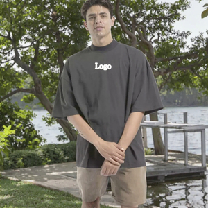 Oversized <b>Turtleneck</b> T-Shirt <b>Men's</b> Short Sleeve 100% Cotton Jersey Print Front Letter Pattern Casual Streetwear Fit - Product Image 3