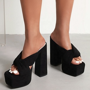 รองเท้าสวมแบบสลิปออนสำหรับผู้หญิง ปี 2022 พื้นหนา สายไขว้ ไซส์ 43 ส้นสูงแบบเปิด หัวเหลี่ยม หน้าผ้ากำมะหยี่ ลายเสือชีตาห์ - Product Image 5