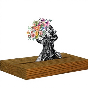 Letrero Decorativo de Acrílico y Madera para Escritorio con Diseño de Corona Floral, Frase de Amor y Cuidado Personal, Forma Rectangular, Amate a Ti Mismo - Product Image 1