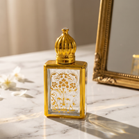Flacon de parfum miniature 15 ml en verre doré rectangulaire avec applicateur floral à bille pour vaporisateur rechargeable, échantillon d'huile, flacon à bouchon à vis, emballage carton