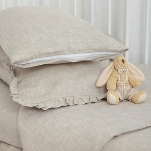 Juego de Fundas de Cuna de Lino Orgánico Cómodo para Bebé, Color Sólido Personalizado, Ropa de Cama Infantil, Sábanas para Cuna de Bebé al por Mayor, Nuevo con Borde Ondulado - Product Image 3