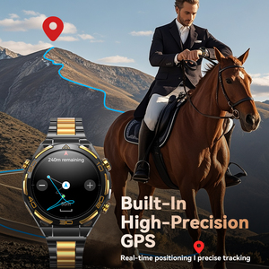 Montre connectée de luxe noire et or avec écran AMOLED, moniteur de fréquence cardiaque et tracker d'activité - Bracelet en acier inoxydable - Product Image 6