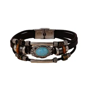 2312 more than new turquoise stainless steel leather bracelet woven men's cowhide hand jewelry scenic tour