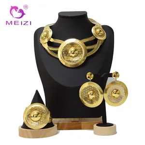 MEIZI Gold Plated Jewelry Exquisite Dubai Jewelry Sets Wholesale Luxury Italy Gold Earrings Nigerian Woman Wedding Jewellery Set