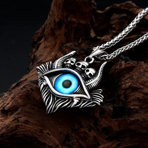 Yunnique – collier avec pendentif œil du diable en acier inoxydable pour hommes, chaîne de crâne gothique, bijoux, 60cm, Design œil bleu - Product Image 3